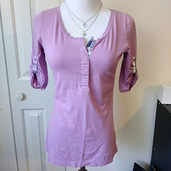 Lavender dream plaid accent casual Merona top - Picture 1 of 6